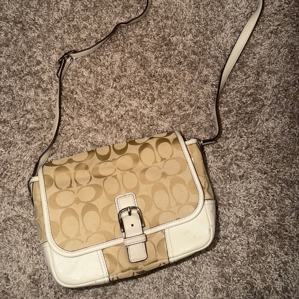 Coach Cream and Tan Crossbody Bag